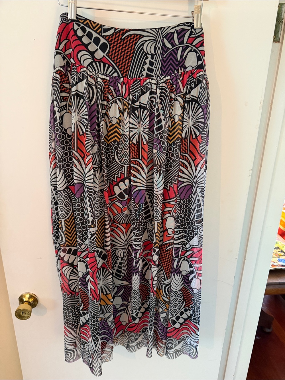 Anthropologie Bold Geometric Maxi Skirt in Black, White, Red, Purple, Gold